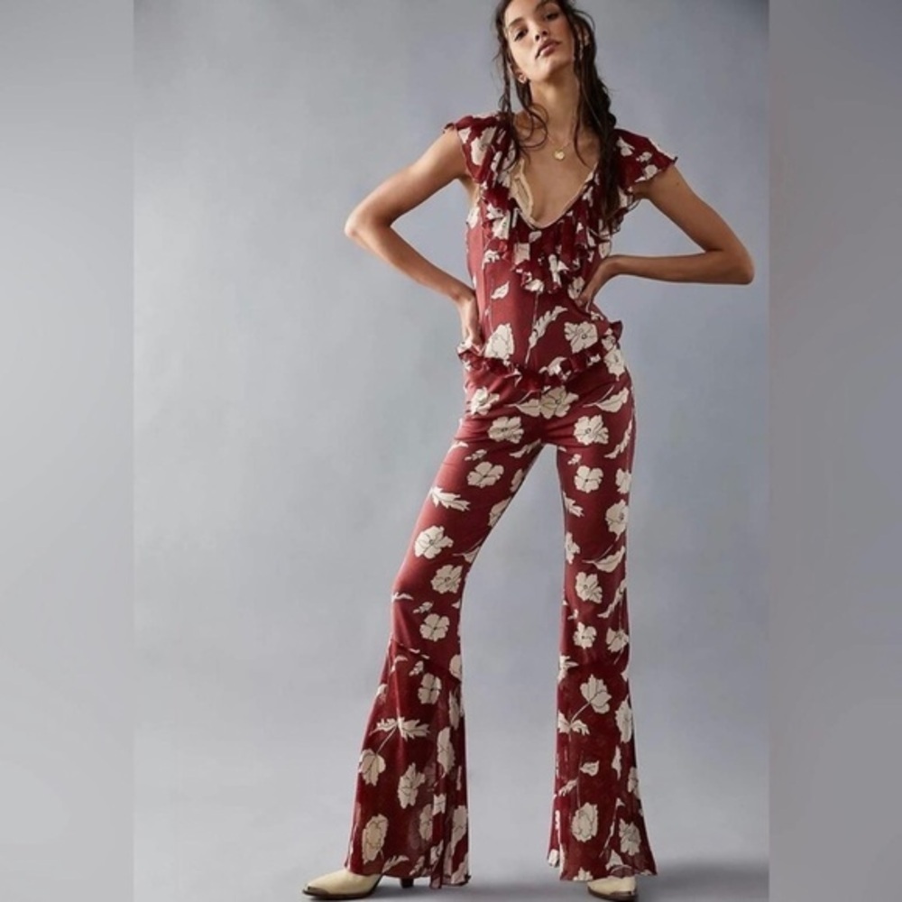 Free People Austyn One Piece Washed Red Combo jumpsuit size XS brand new